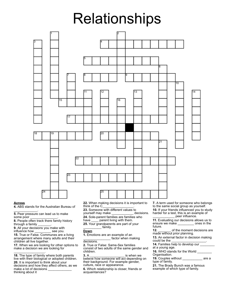 Relationships Crossword