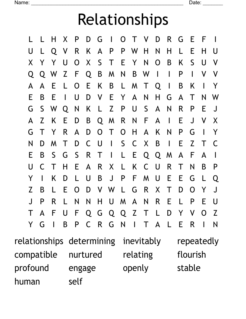 Relationships Word Search
