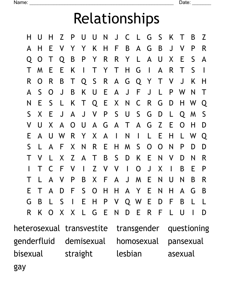 Relationships Word Search