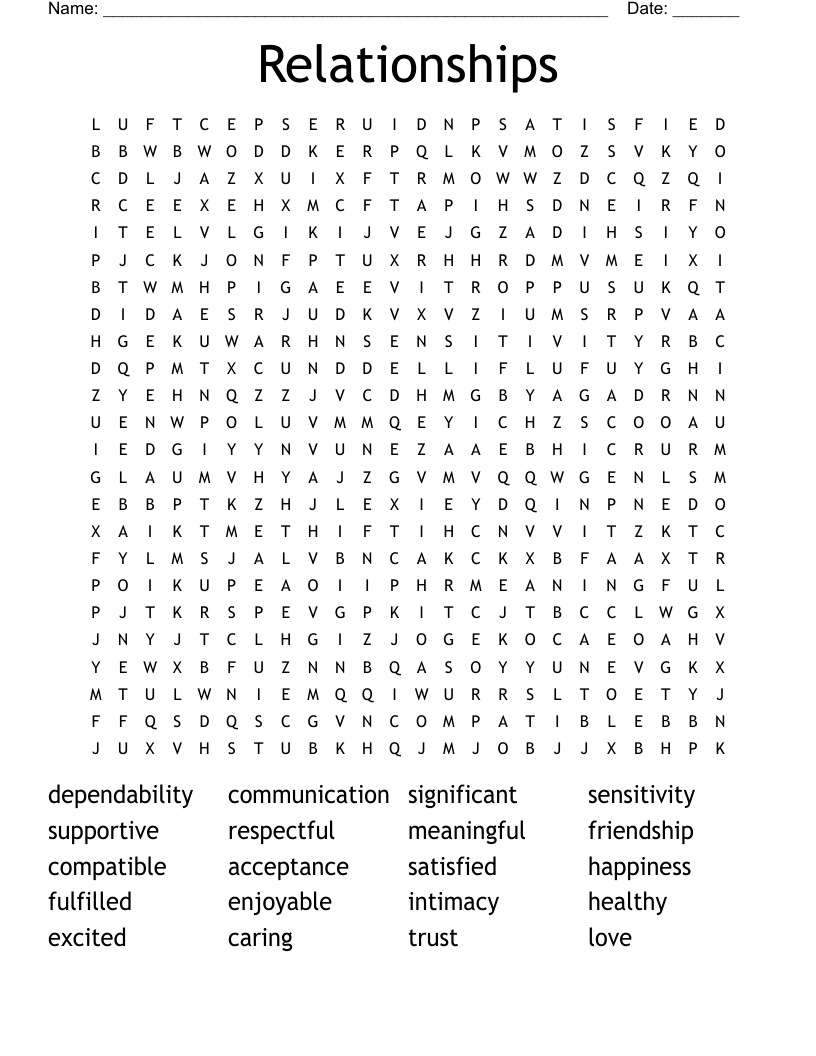 Relationships Word Search