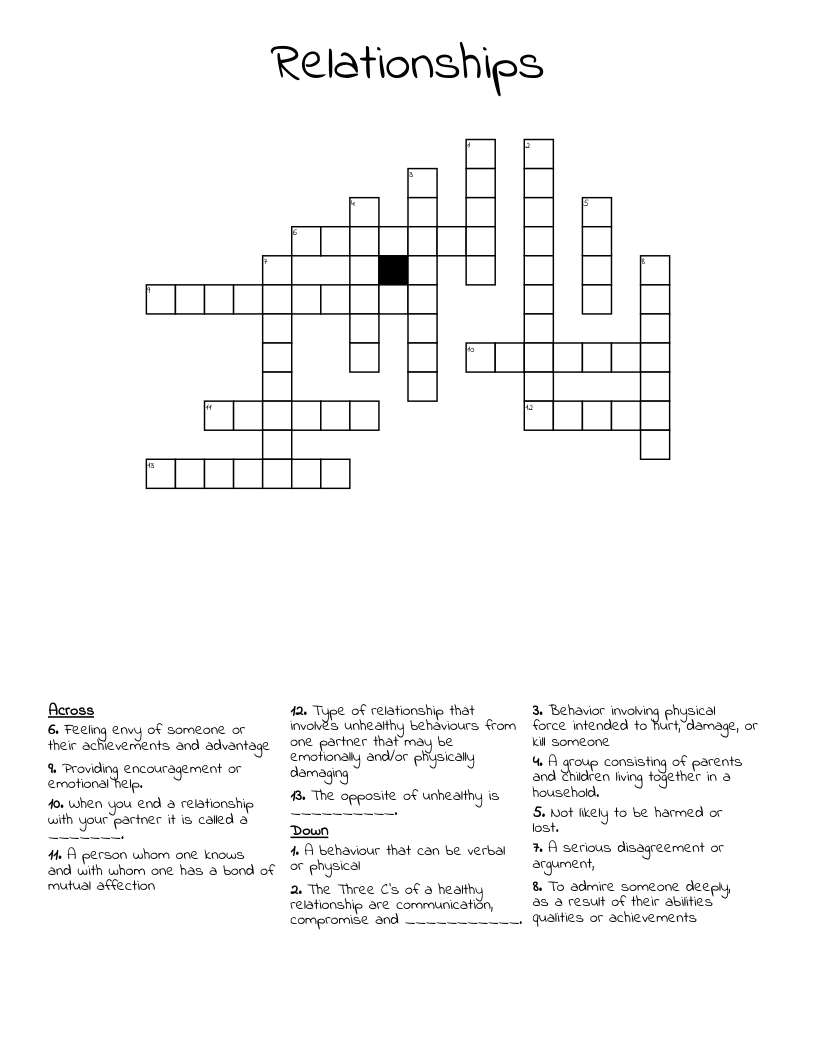 Relationships Crossword
