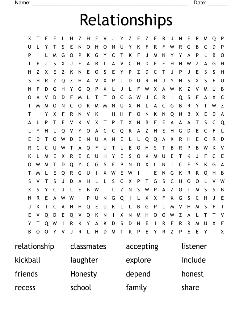 Relationships Word Search