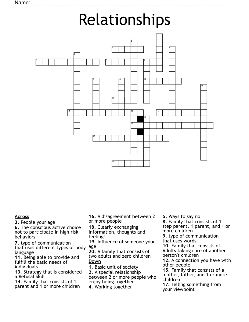 Relationships Crossword
