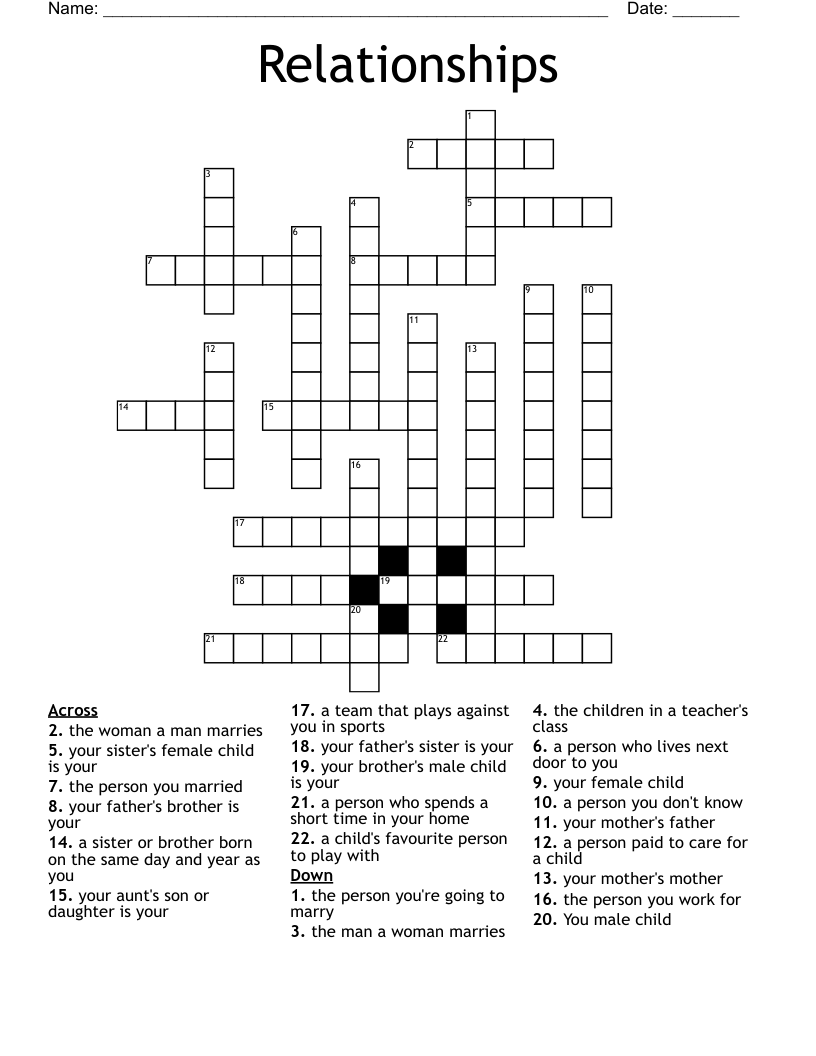 Relationships Crossword