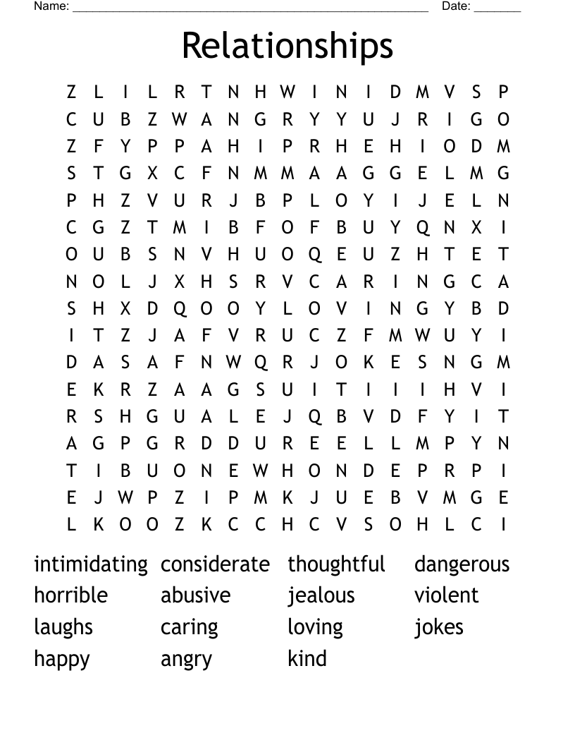 Relationships Word Search