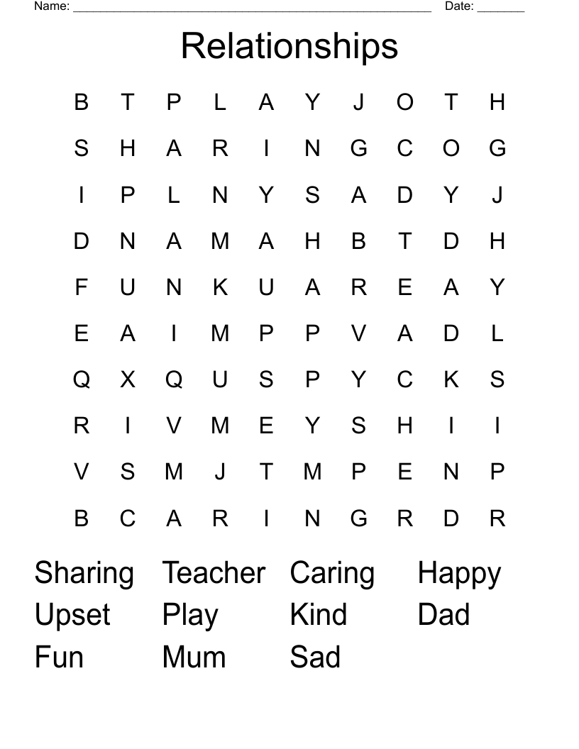 Relationships Word Search