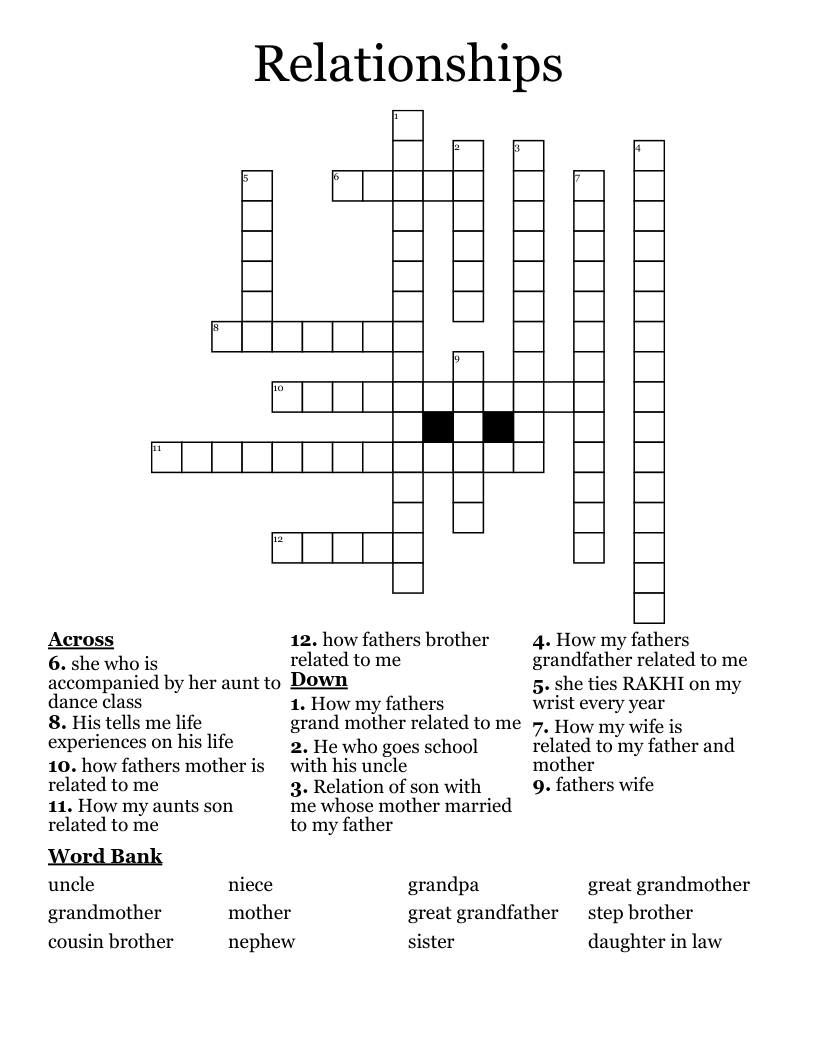 Relationships Crossword