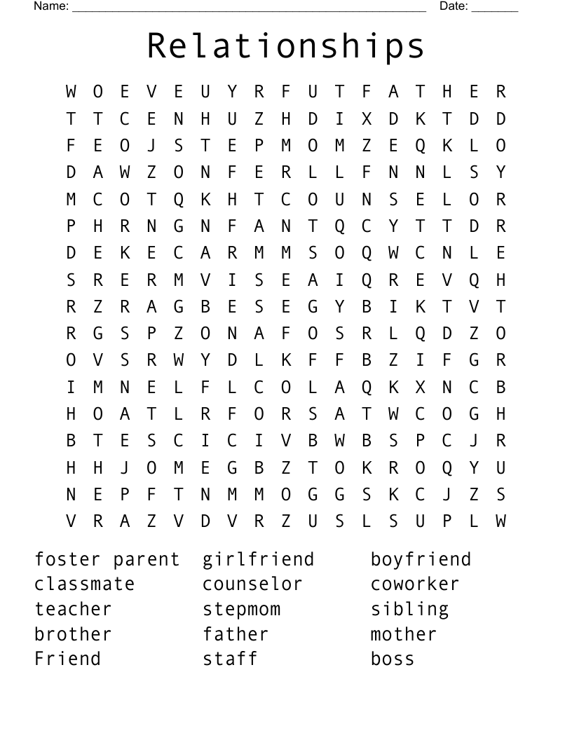 Relationships Word Search