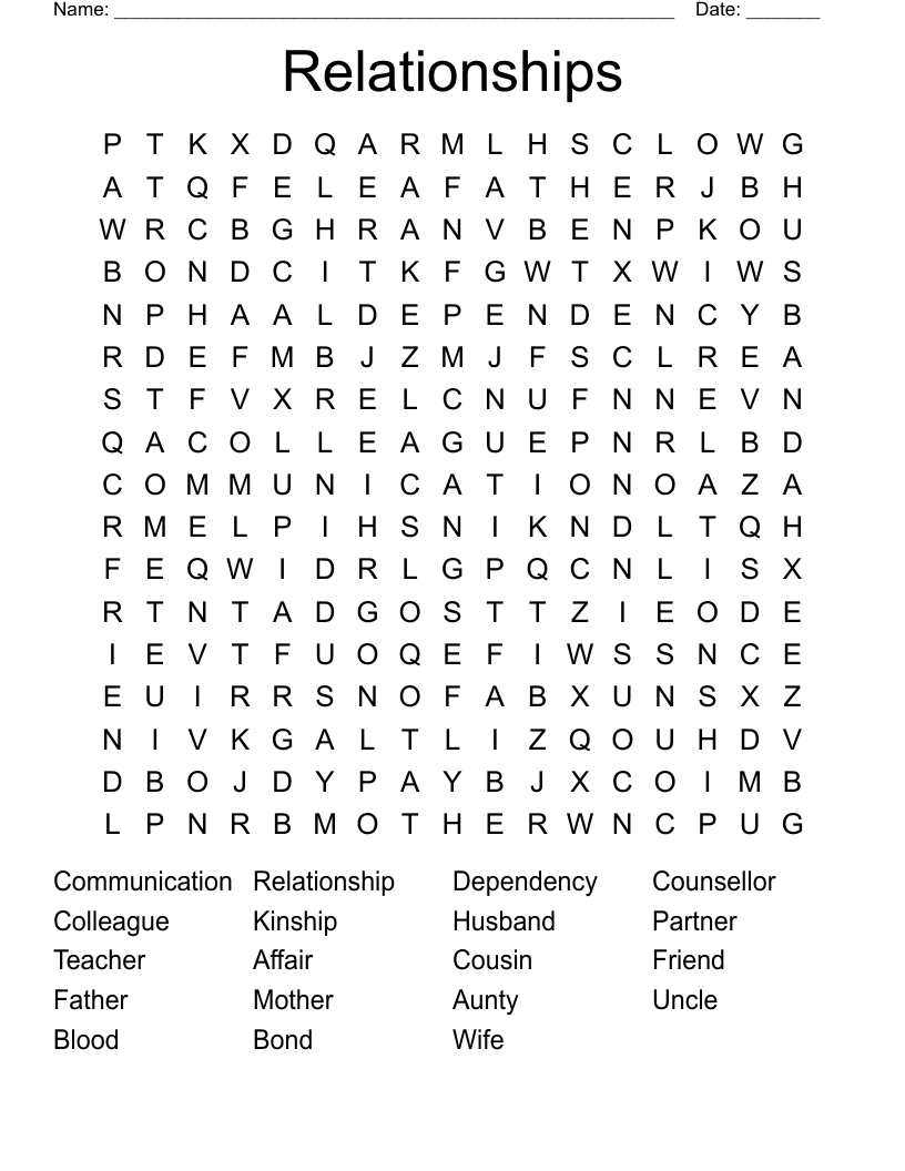 Relationships Word Search