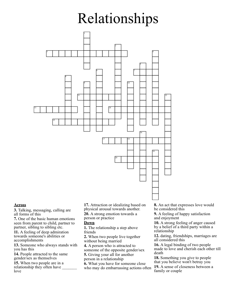 Relationships Crossword