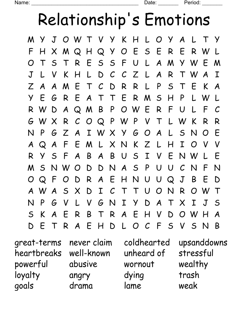 Relationship's Emotions Word Search