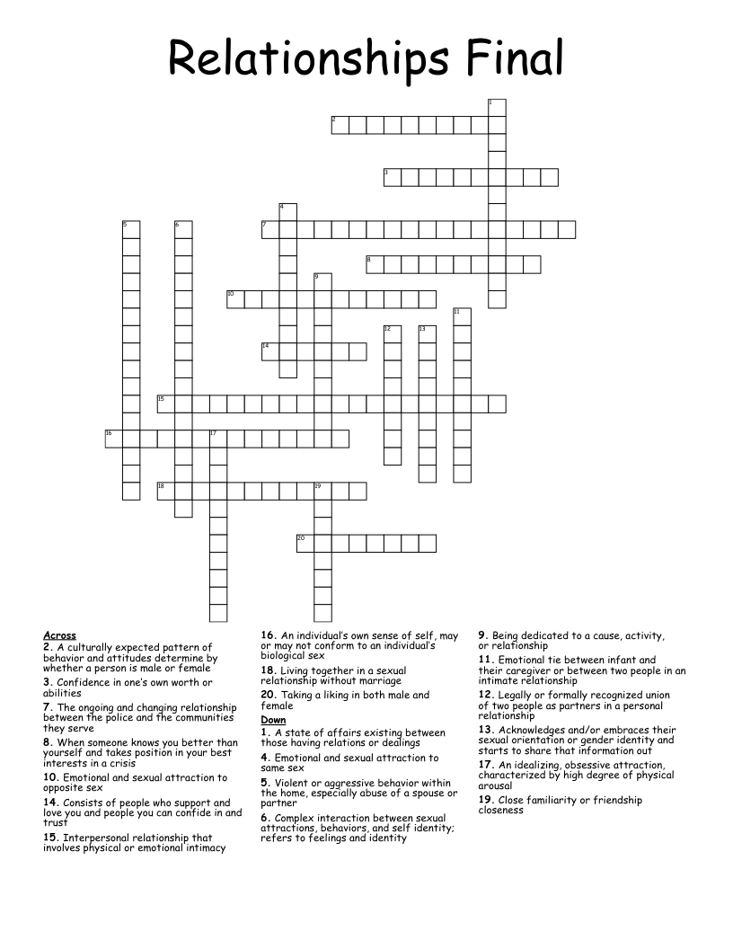 Relationships Final Crossword