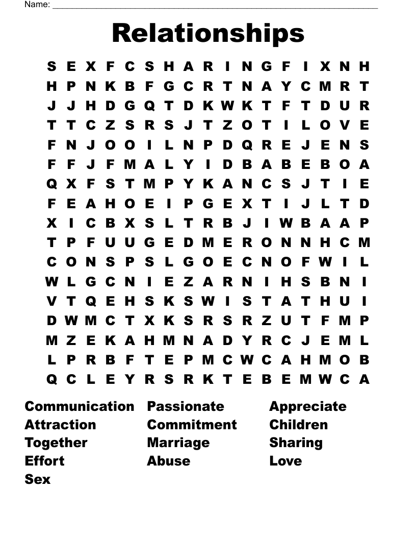 Relationships  Word Search