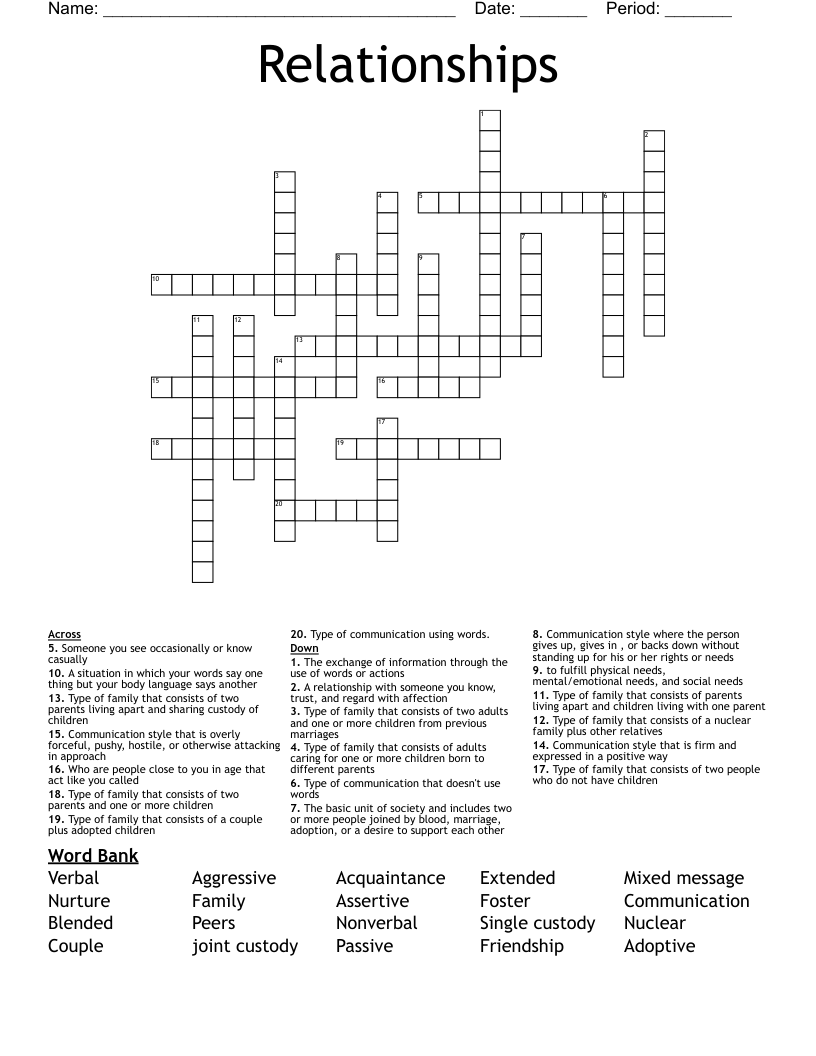 Relationships  Crossword