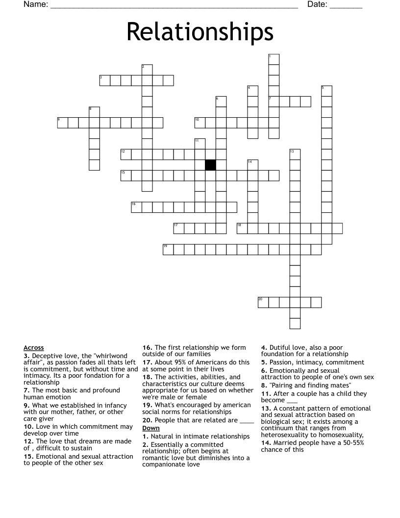 Relationships  Crossword