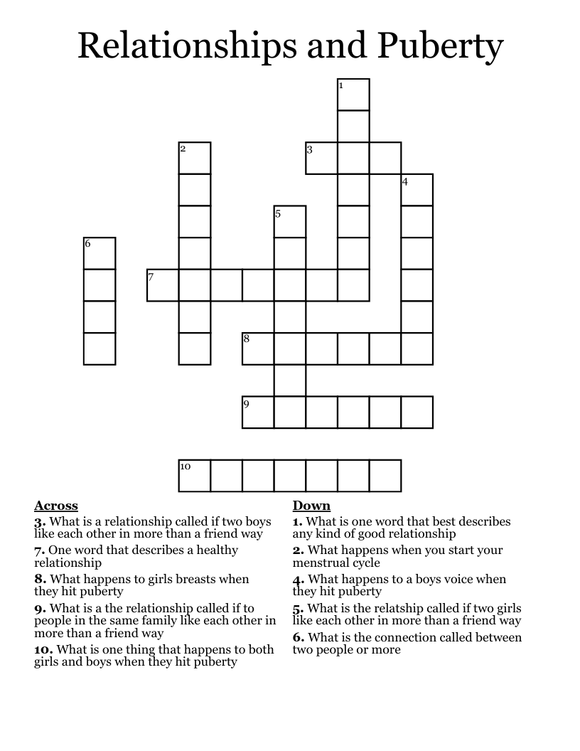Relationships and Puberty Crossword