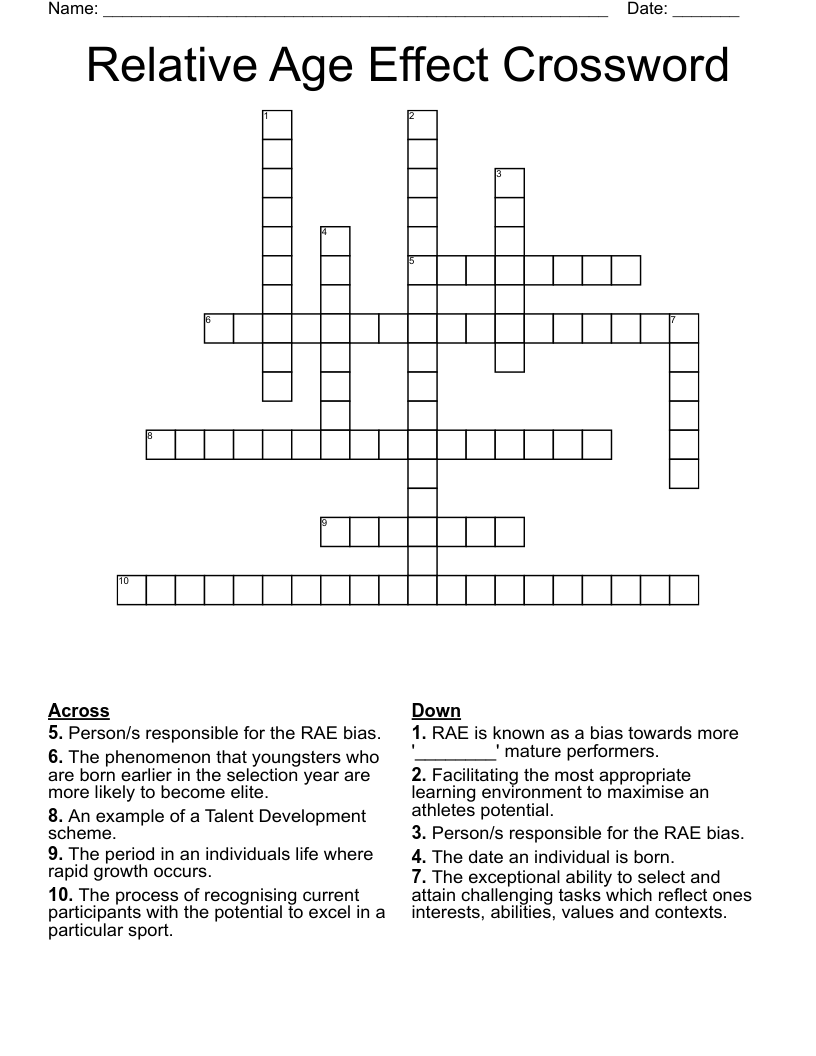 Relative Age Effect Crossword