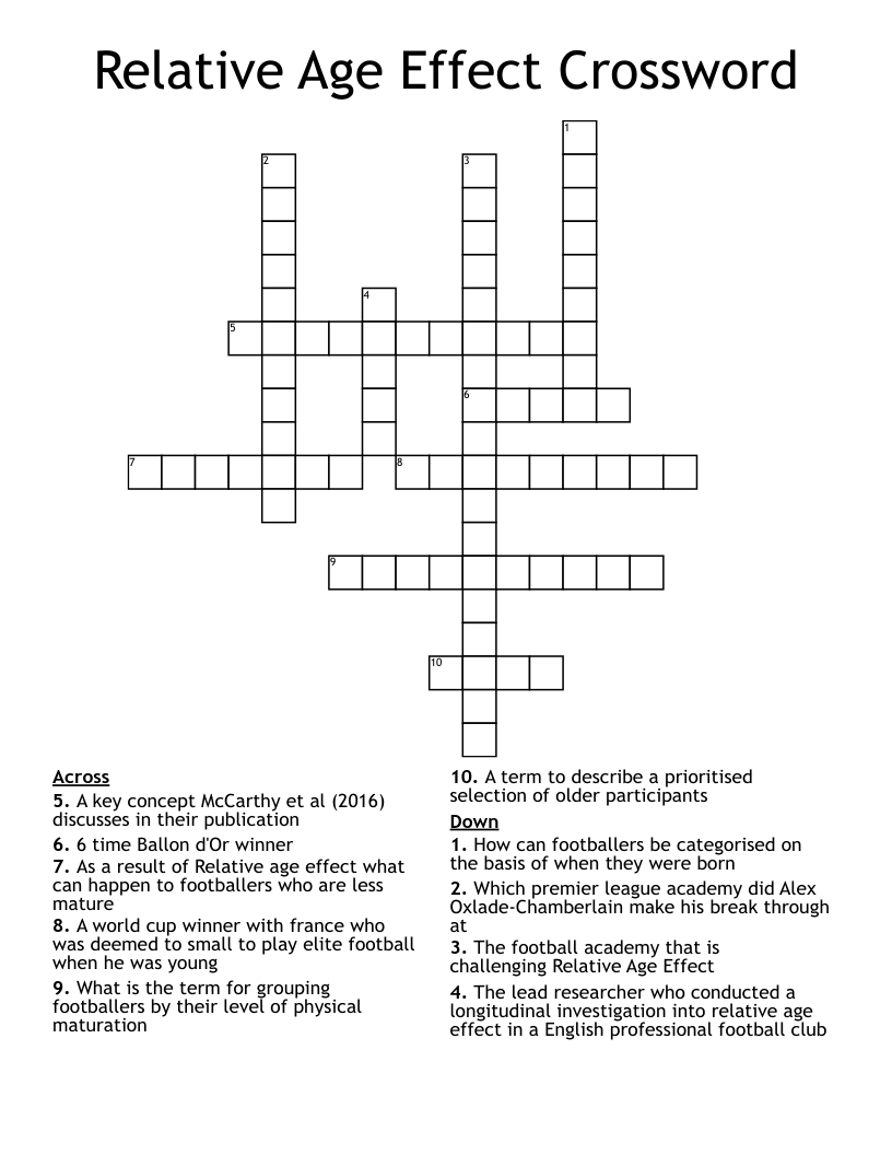 Relative Age Effect Crossword