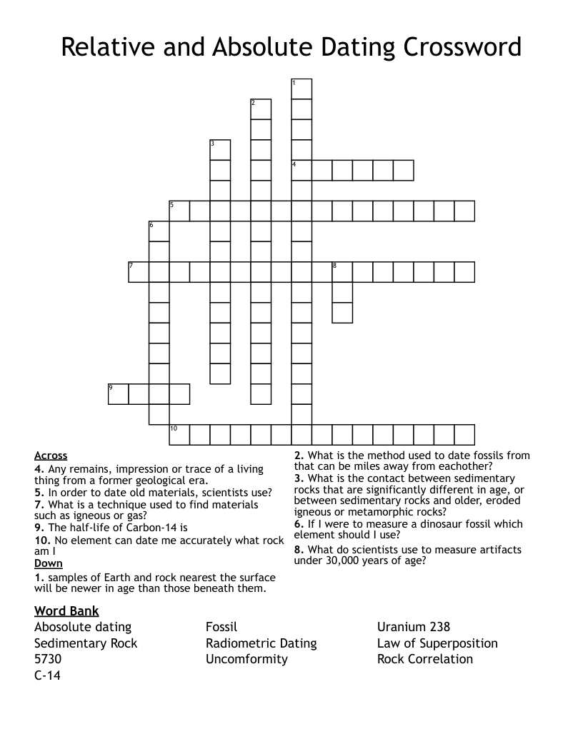 Relative and Absolute Dating Crossword