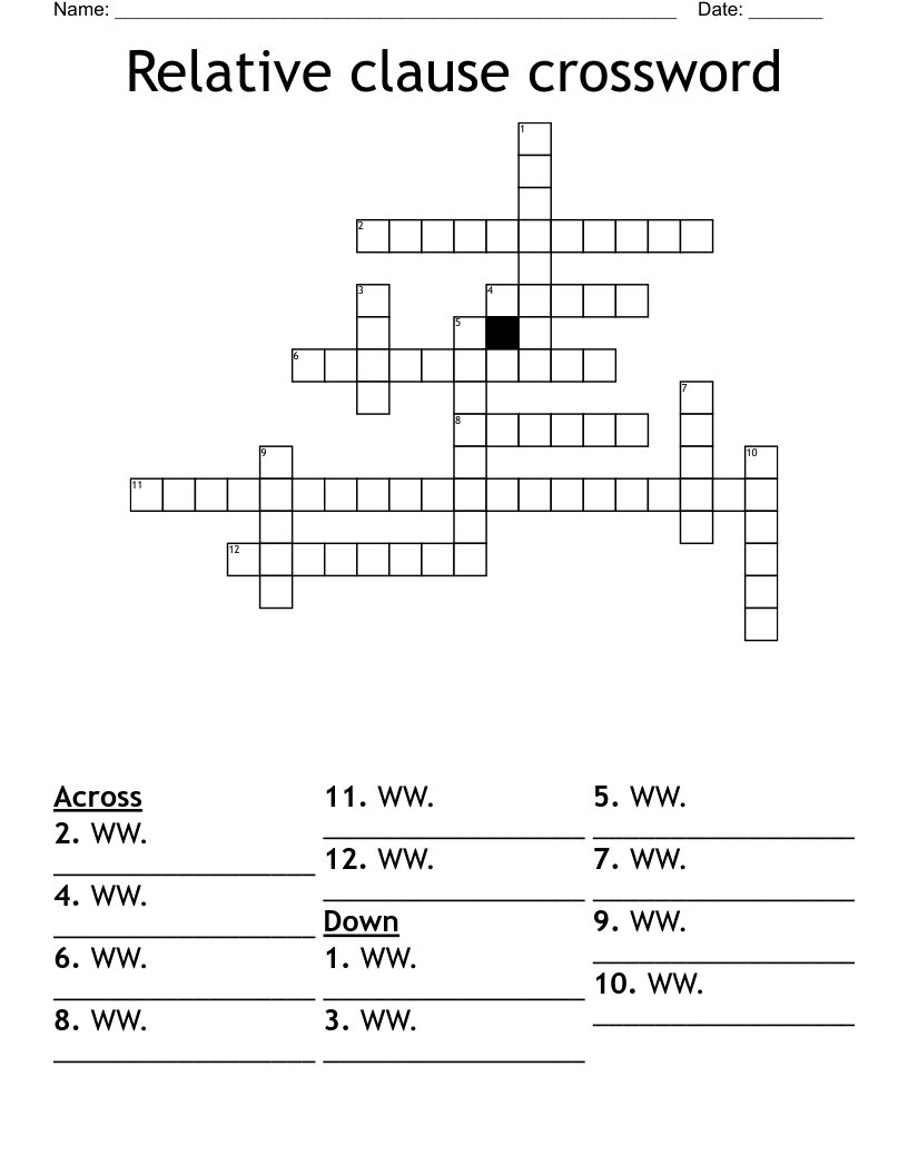 Relative clause crossword
