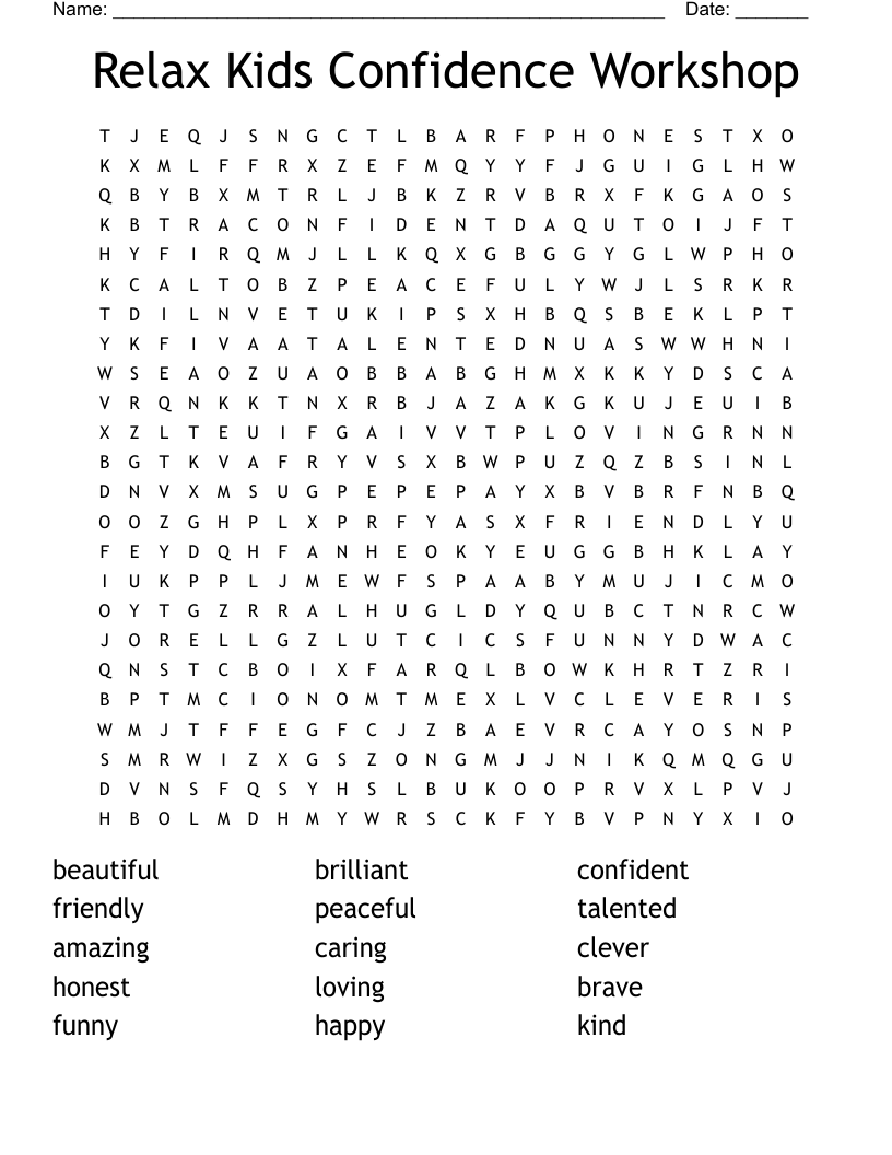 Relax Kids Confidence Workshop Word Search