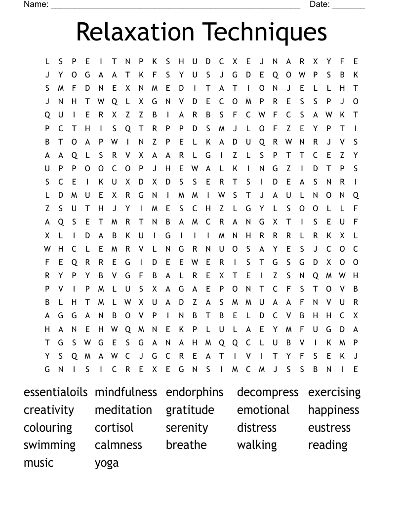 Relaxation Techniques Word Search