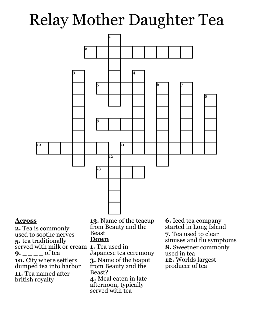 Relay Mother Daughter Tea Crossword