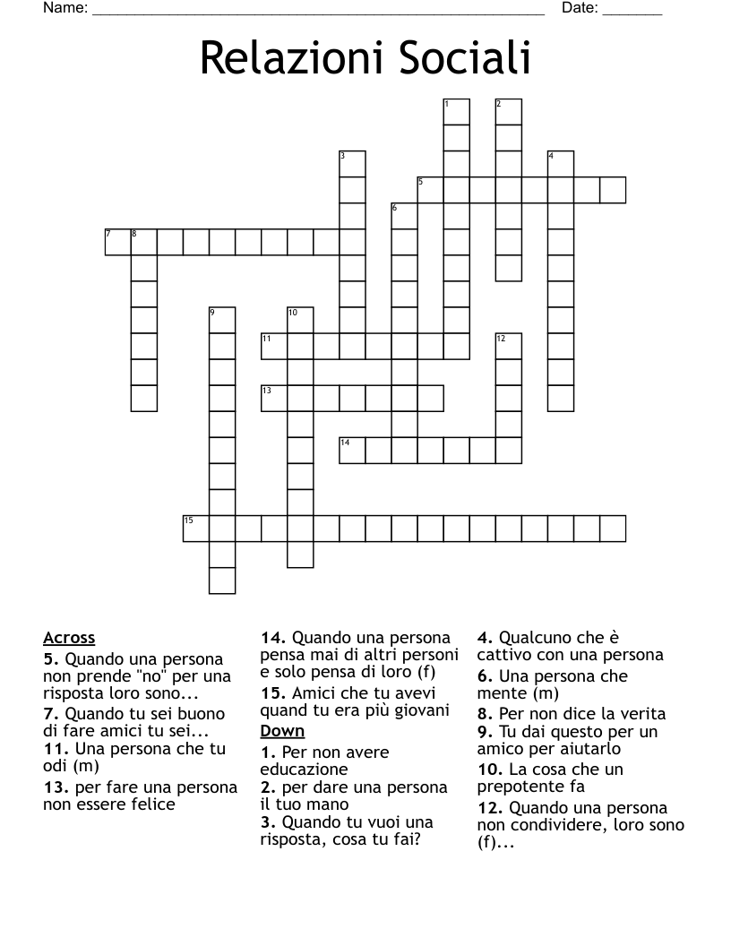 Relazioni Sociali Crossword