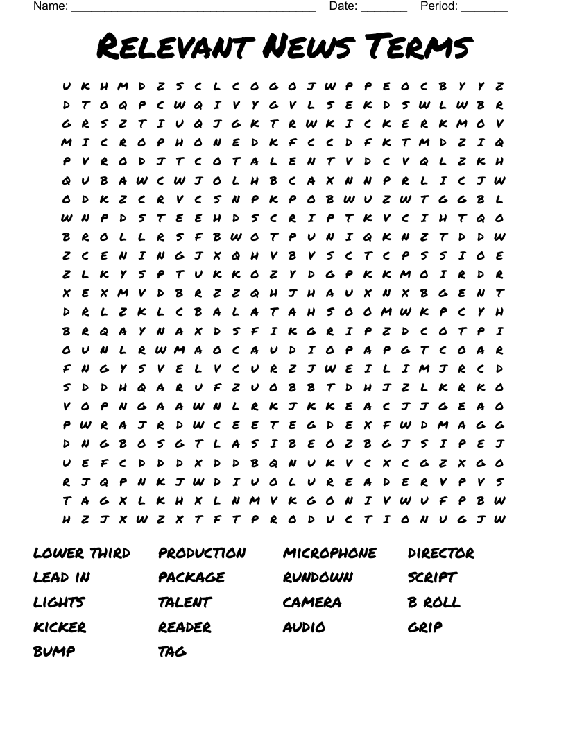 Relevant News Terms Word Search