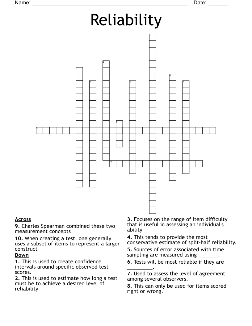 Reliability Crossword