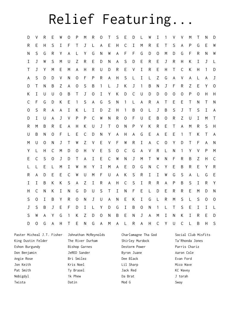 Relief Featuring... Word Search