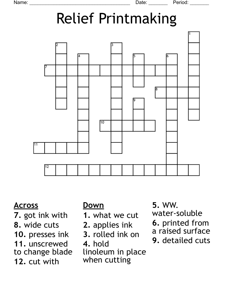 Relief Printmaking Crossword
