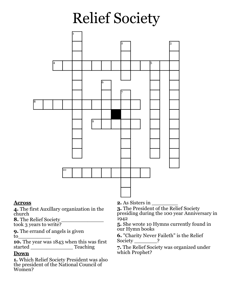 Relief Society Crossword