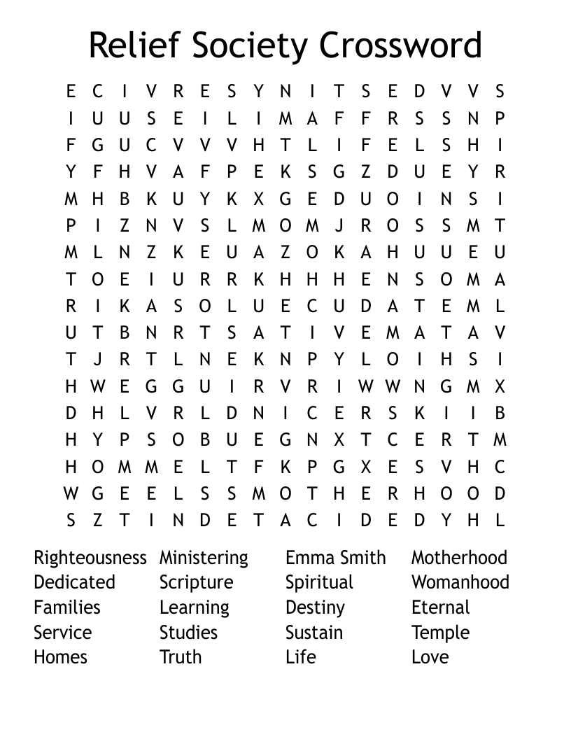 Relief Society Crossword Word Search