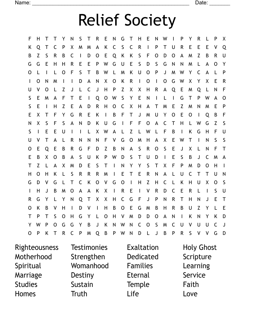Relief Society  Word Search