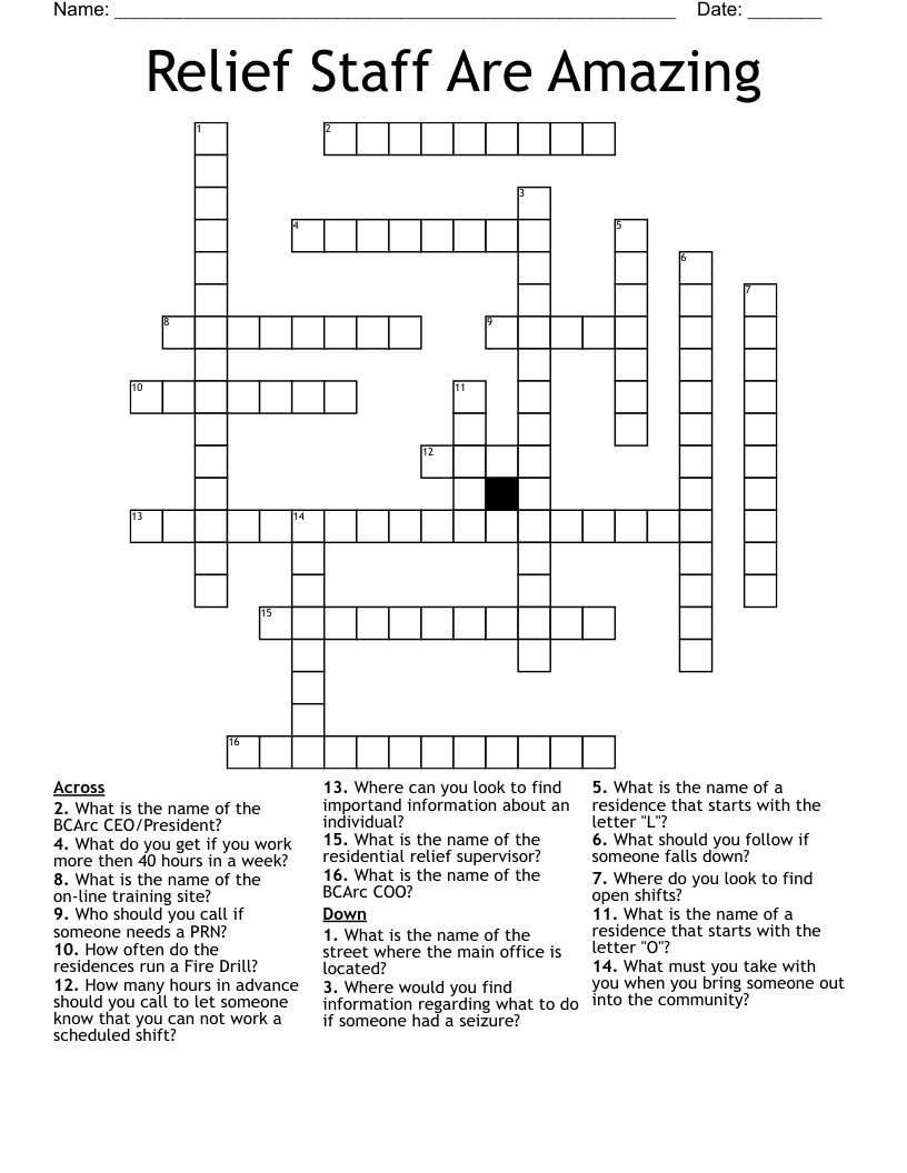 Relief Staff Are Amazing Crossword