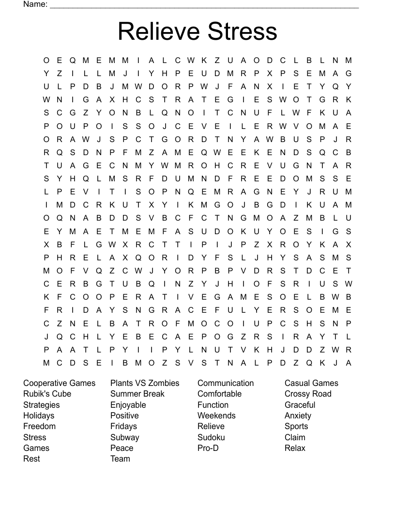 Relieve Stress Word Search