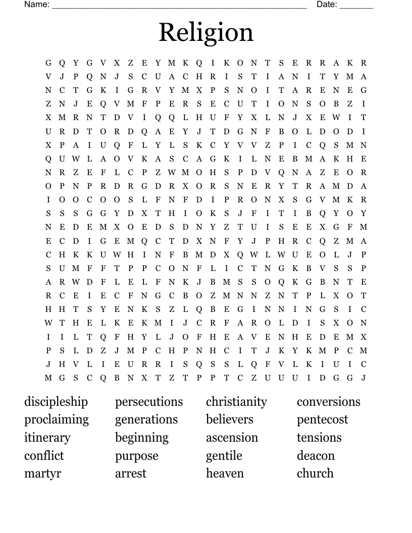 Religion Word Search