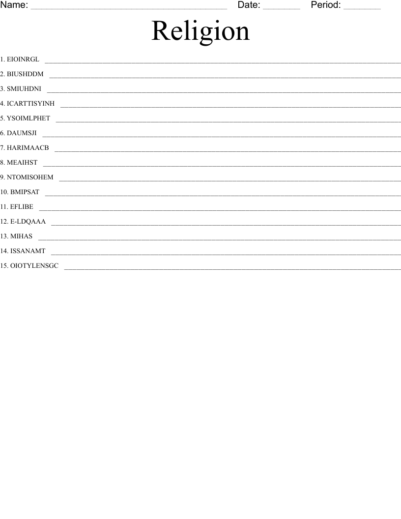 Religion Word Scramble