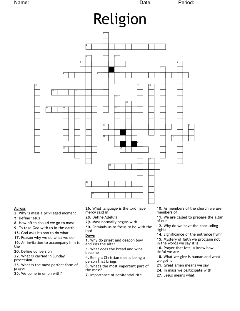 Religion Crossword