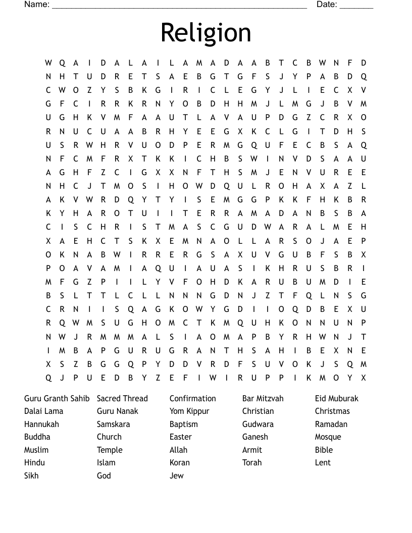 Religion Word Search