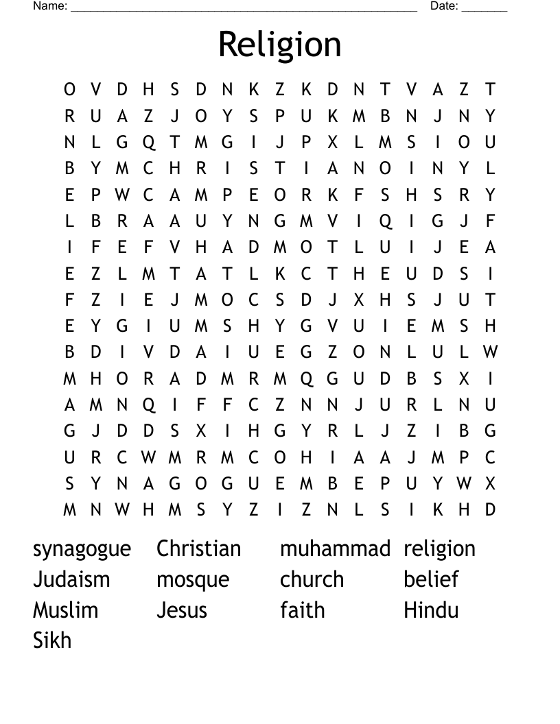 Religion Word Search