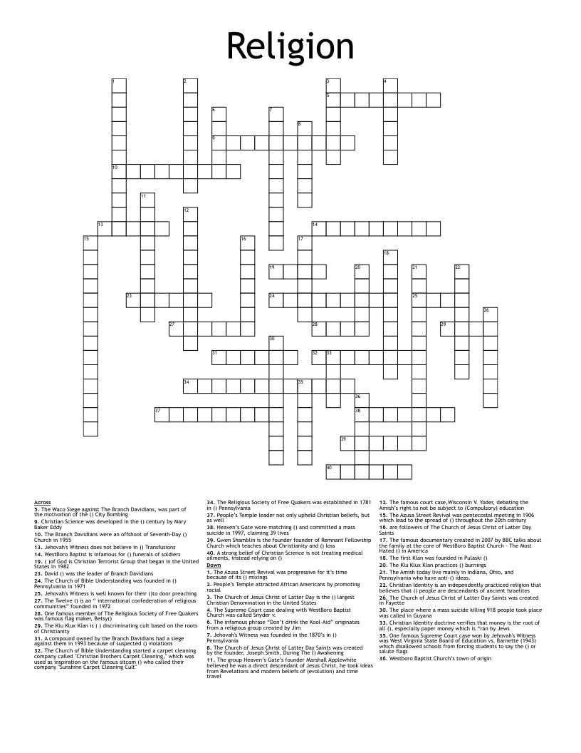 Religion Crossword