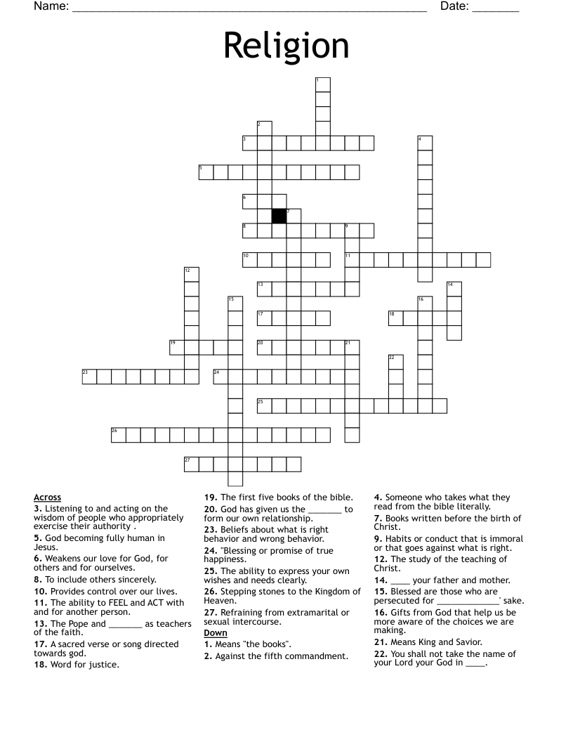 Religion Crossword