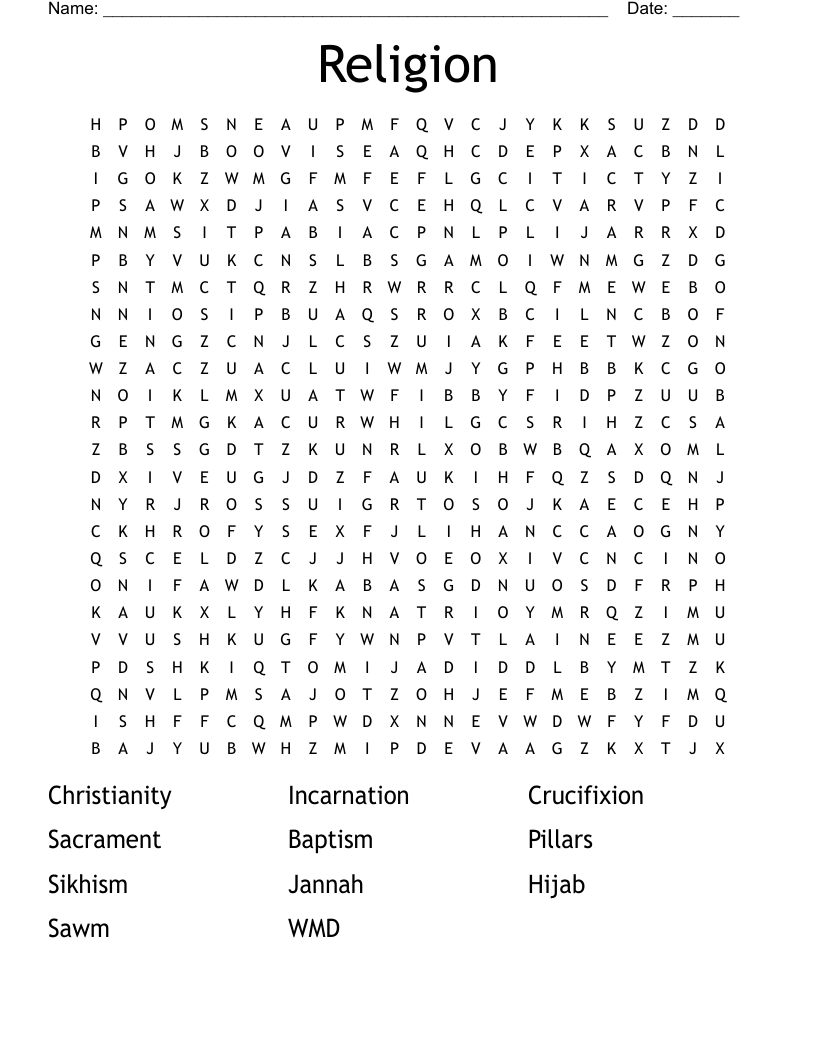 Religion Word Search