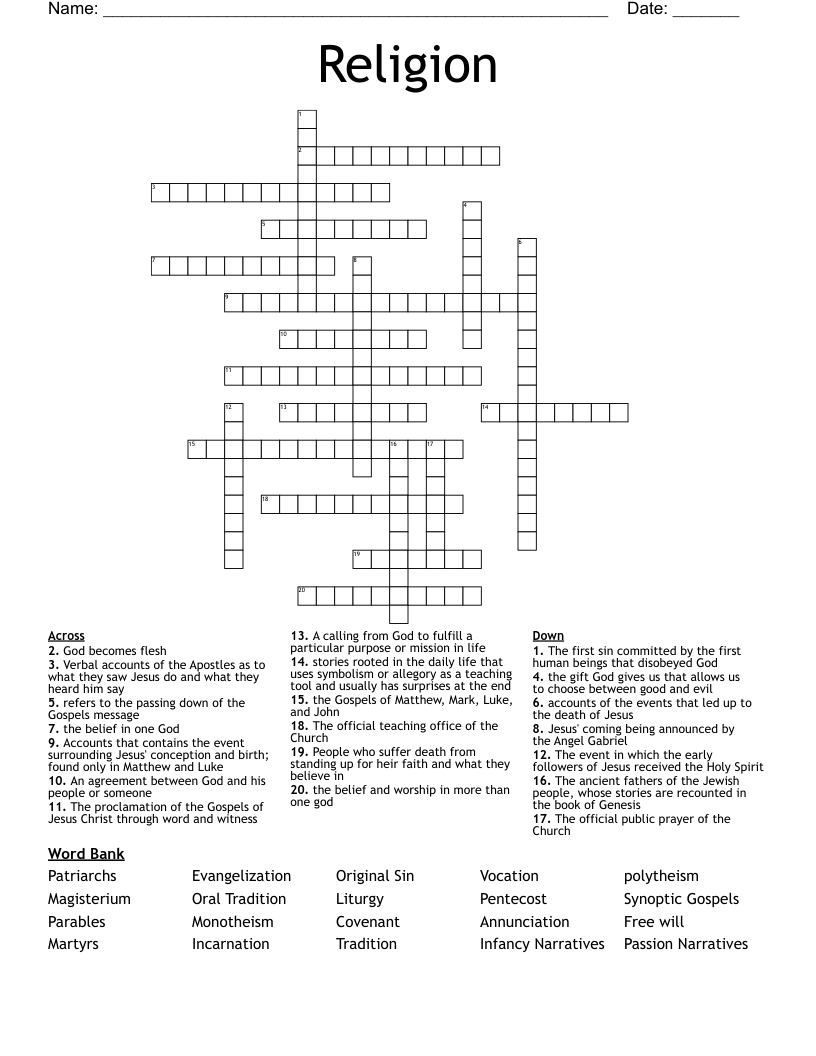 Religion Crossword