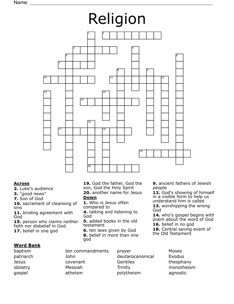 Religion Crossword