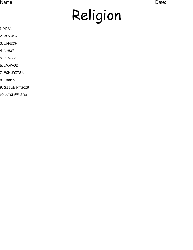 Religion Word Scramble