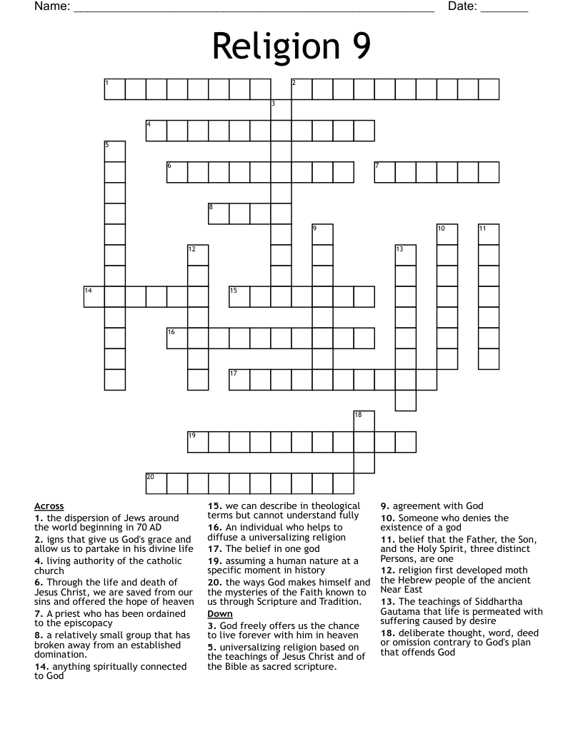 Religion 9 Crossword