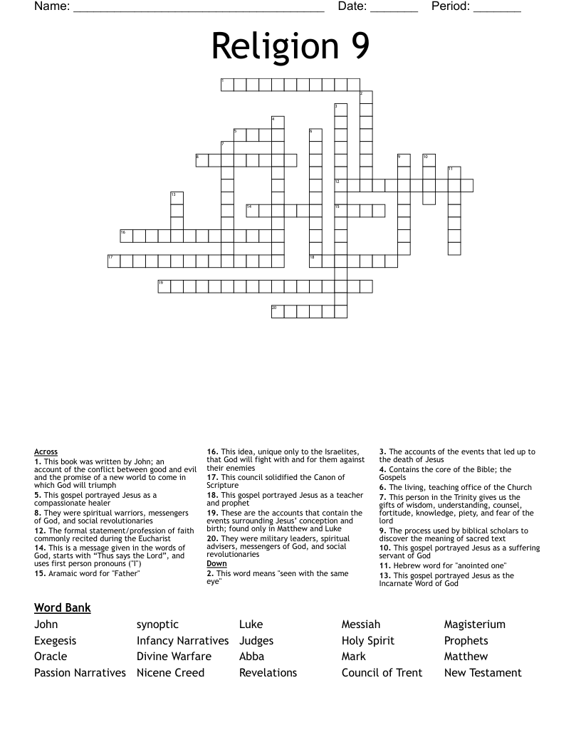 Religion 9 Crossword